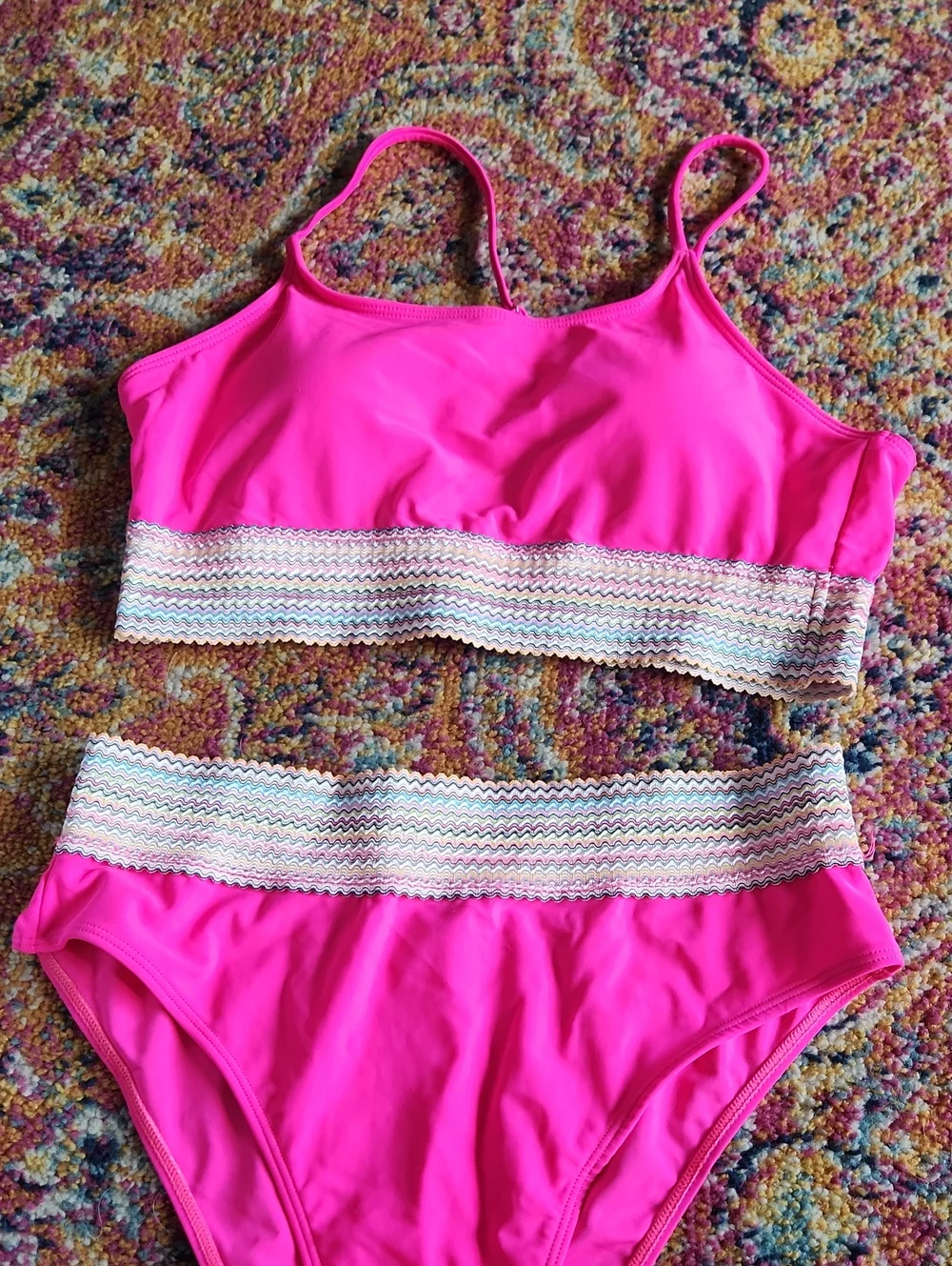 Shein Hot Pink Two-Piece Bikini Set with Chevron Trim XL